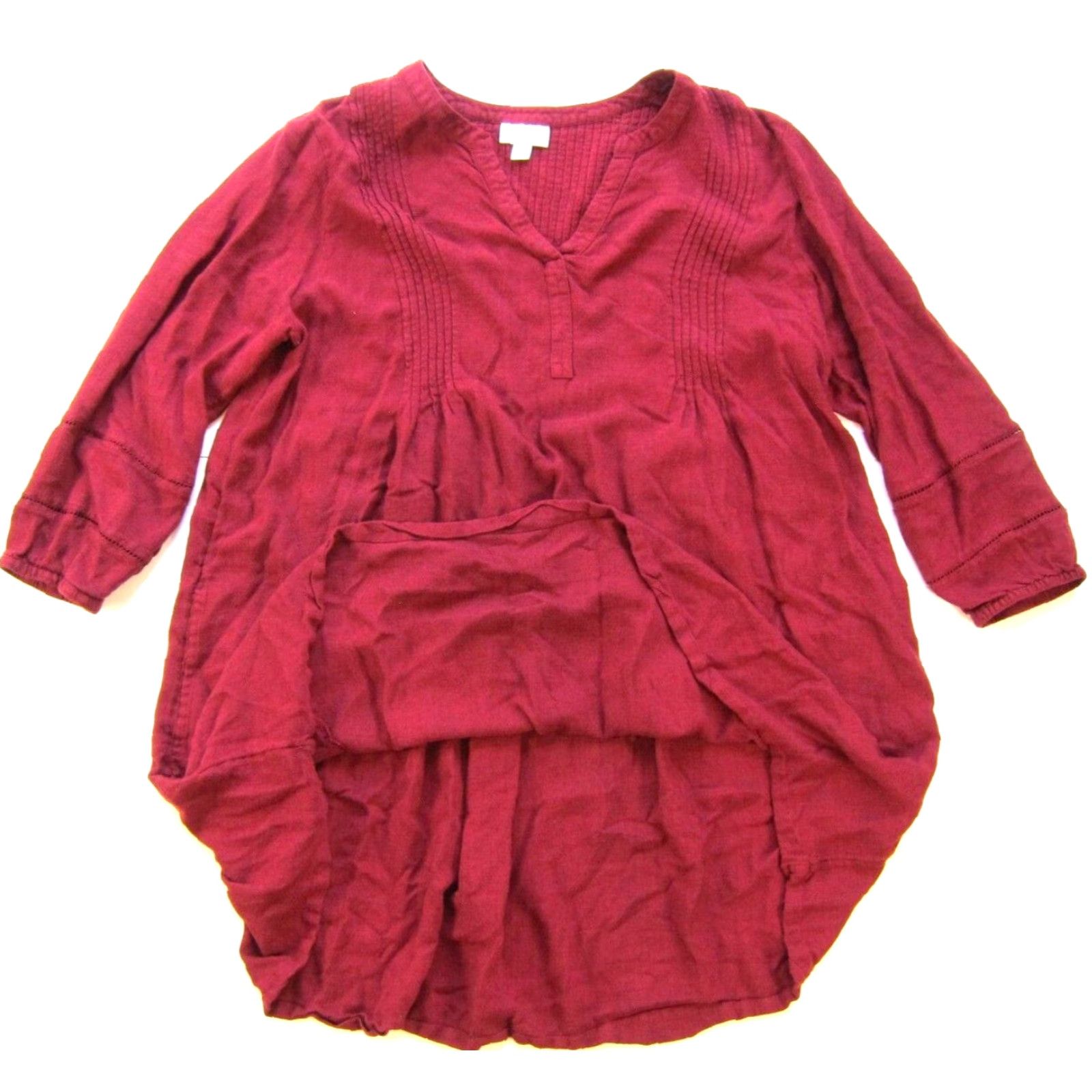 J. Jill J.Jill Blouse 3/4 Sleeve V-Neck Pocket Pleated Tunic Peasant Rayon Red Blouse PL Womens Removable Pockets Size L / US 10 / IT 46 - 5 Thumbnail