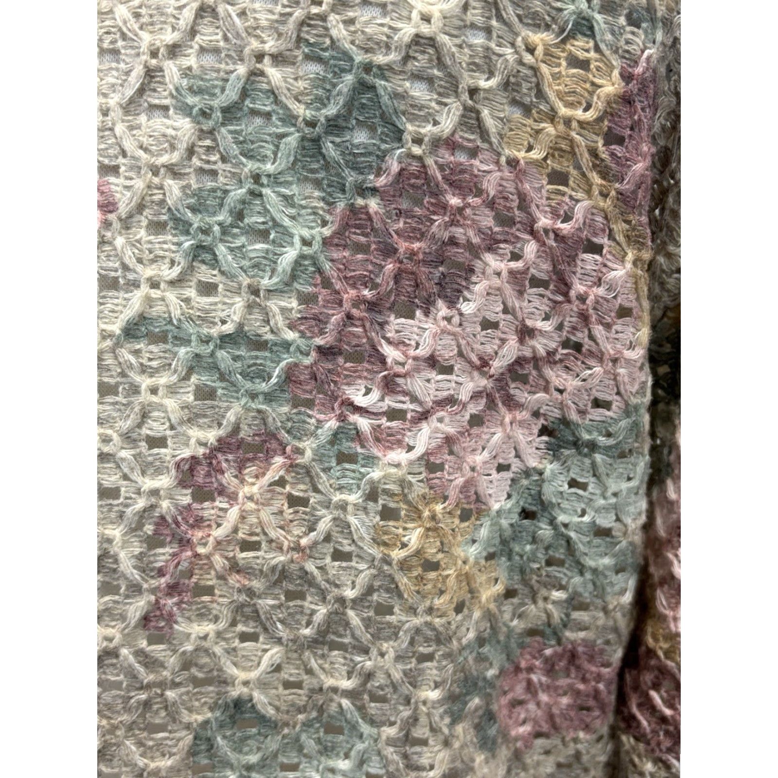 Vintage VINTAGE Cape Isle Knitters Floral Crochet Sweater Womens Large Tunic 90s Cottagecore Size L / US 10 / IT 46 - 6 Thumbnail