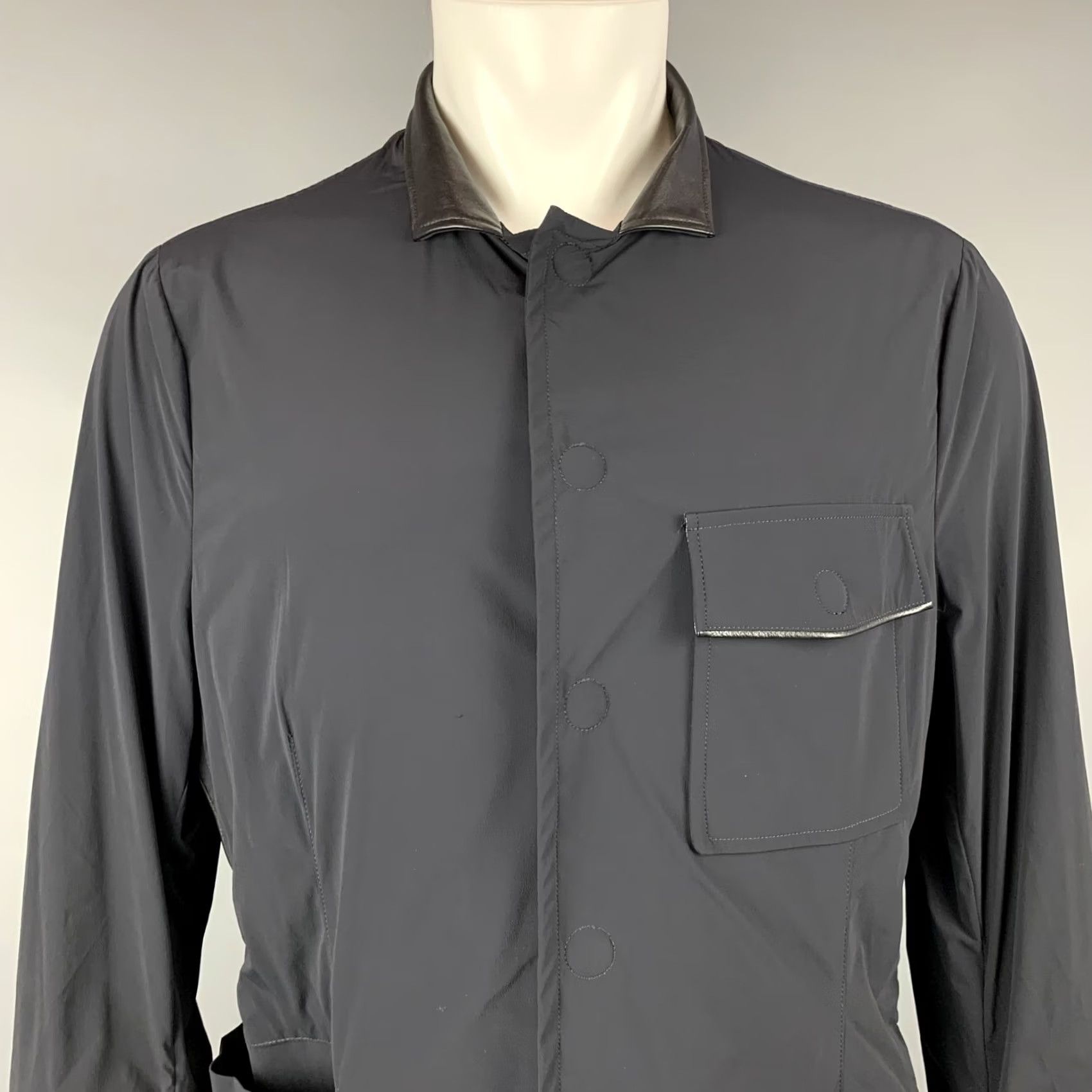 Giorgio Armani GIORGIO ARMANI Jacket Navy Nylon Blend Snaps Lightweight 42 Adult Mens IT 52 Chest 42 Navy Snaps Leather Trim Size US XS / EU 42 / 0 - 2 Thumbnail