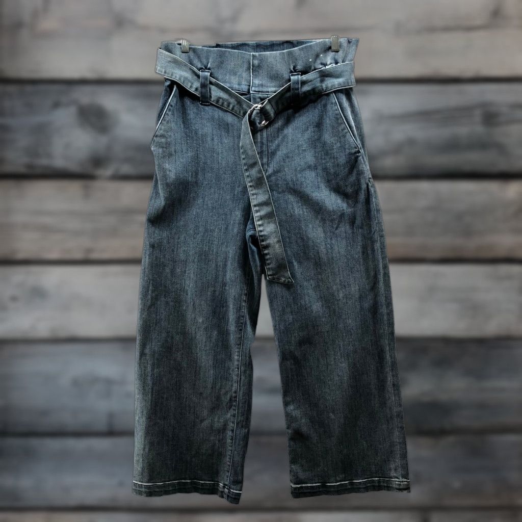 Express Express Jeans Womens 12 Blue Dark Wash Paperbag High Rise Wide-Leg Belted Crop 25in Inseam Size 34" / US 12 / IT 48 - 1 Thumbnail