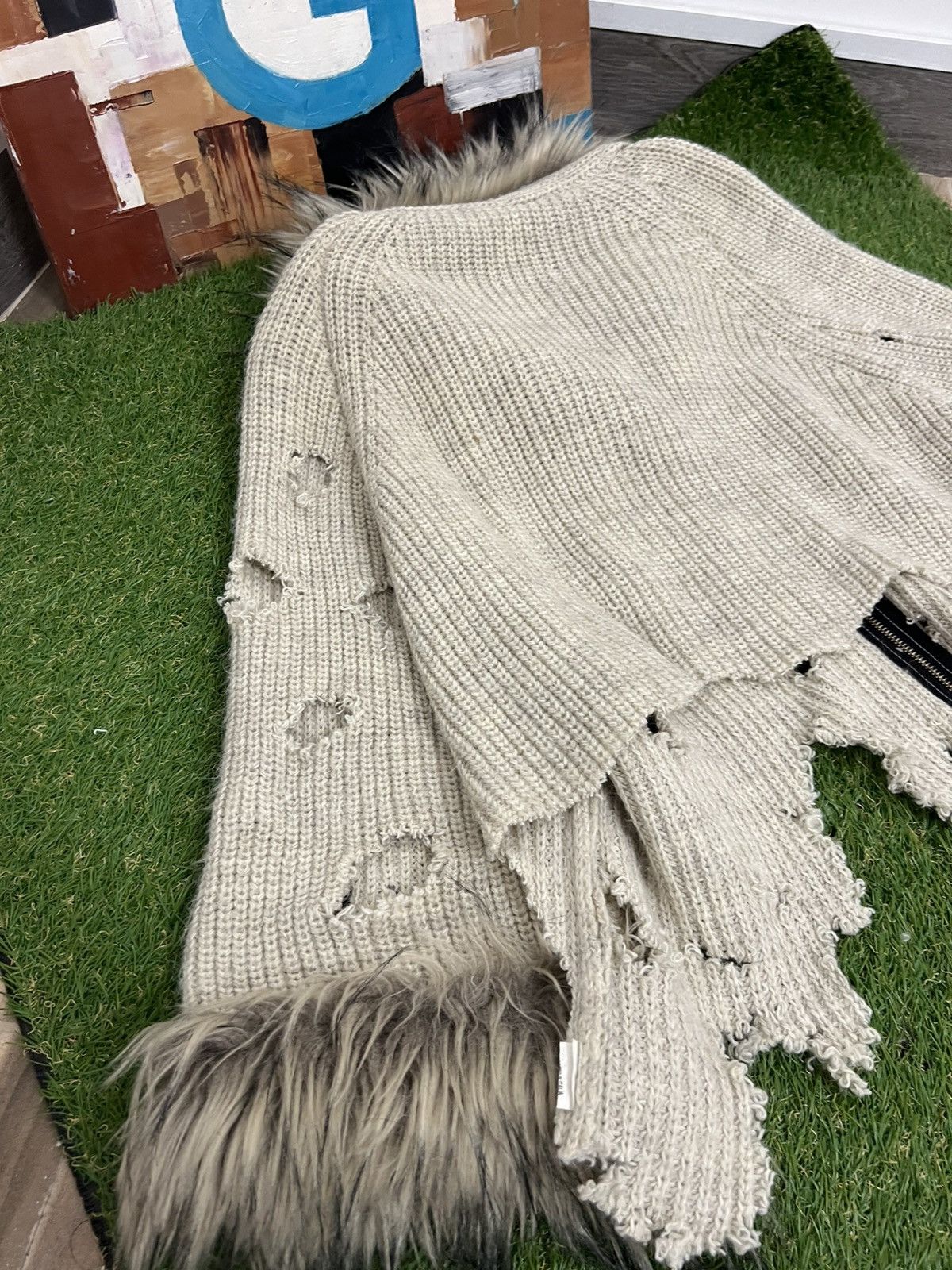 Hysteric Glamour × Vintage 2000s vintage faux fur distressed coat beige knit Y2k vest Size M / US 6-8 / IT 42-44 - 9 Thumbnail