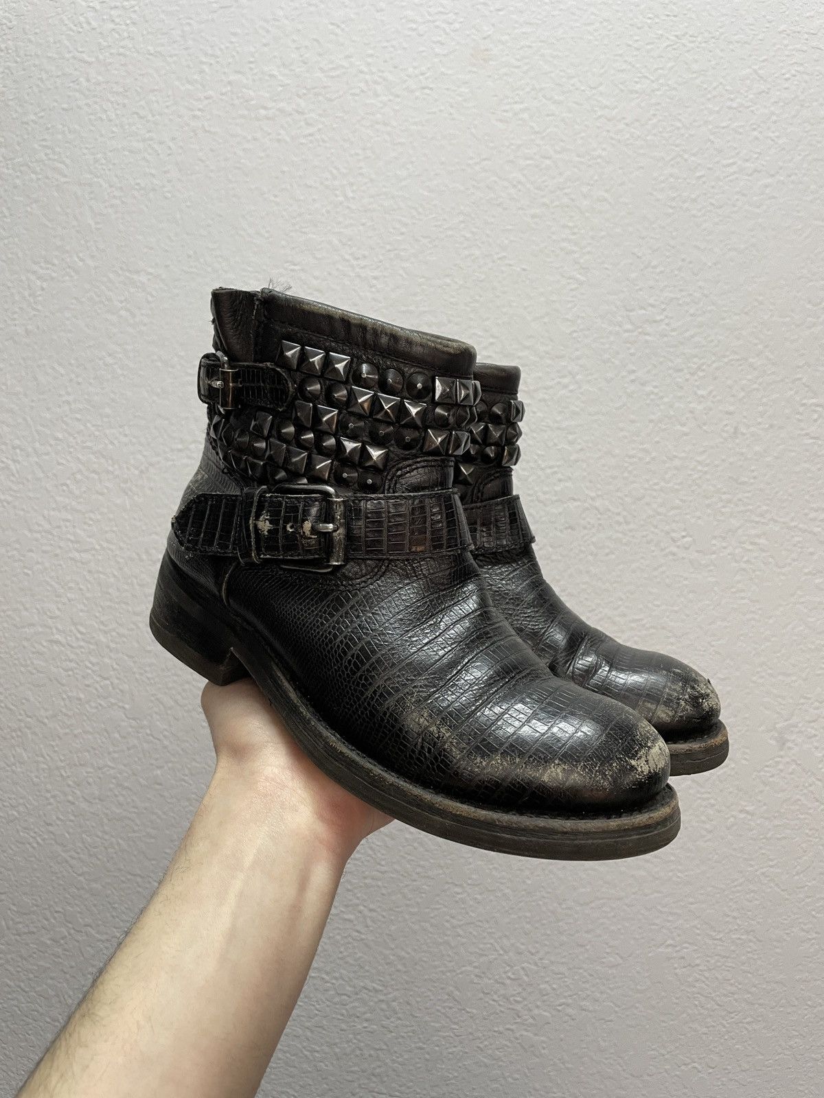 If Six Was Nine Vintage Italian AS 98 Rick Owens Style Leather Biker Boots Size US 7 / IT 37 - 1 Thumbnail