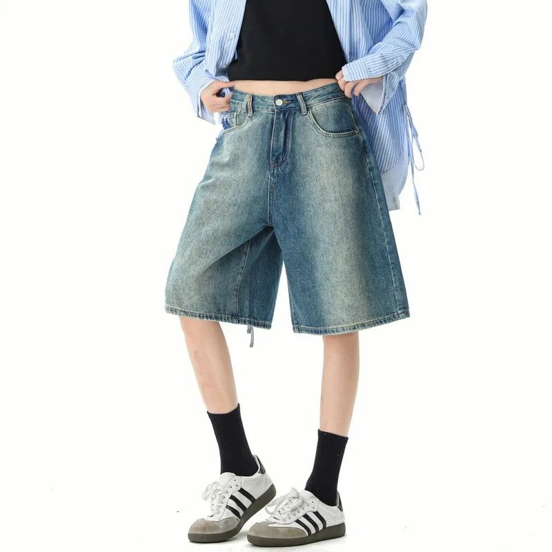 Jean Casual Contrast Denim Shorts Men Wide Leg 2025 Size US 34 / EU 50 - 5 Thumbnail