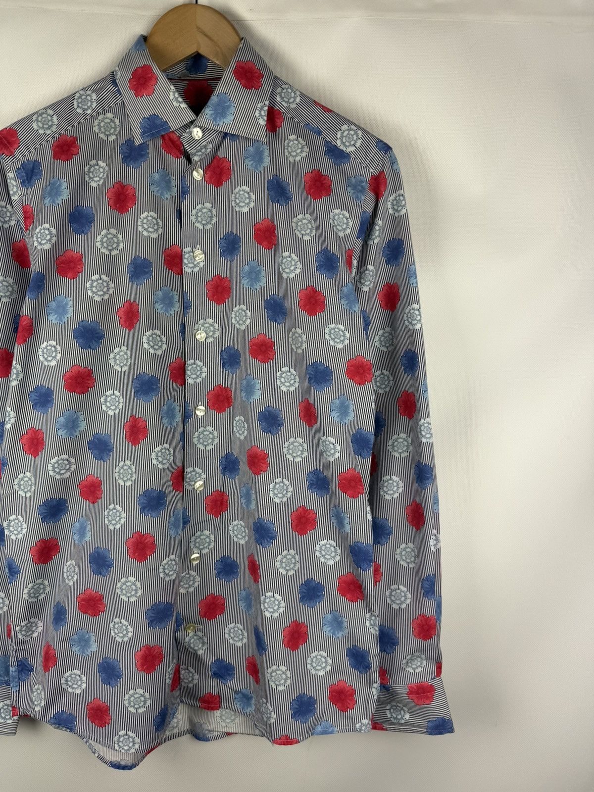Eton Eton Long Sleeve Striped Floral Pattern Button Up Shirt Size US S / EU 44-46 / 1 - 3 Thumbnail