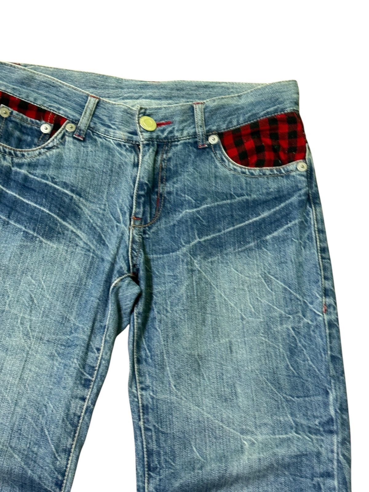 Japanese Brand Distressed Plaid Tartans Junya Watanabe Denim Jeans Size US 31 - 7 Thumbnail