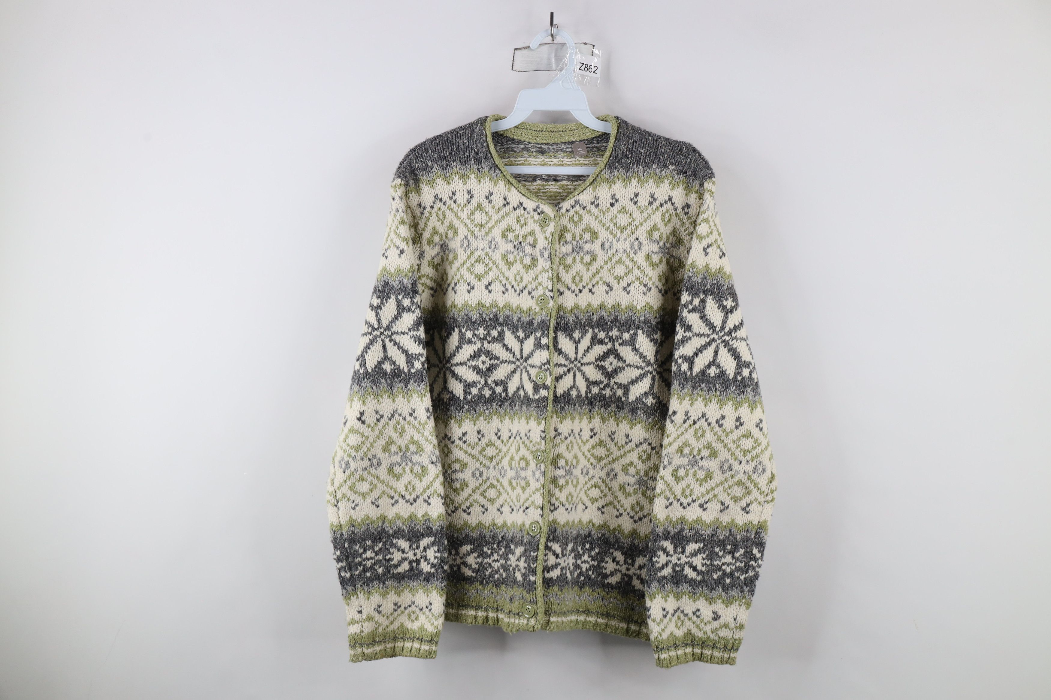 Vintage Vintage 90s Streetwear Fair Isle Wool Knit Cardigan Sweater Size XL / US 12-14 / IT 48-50 - 1 Thumbnail