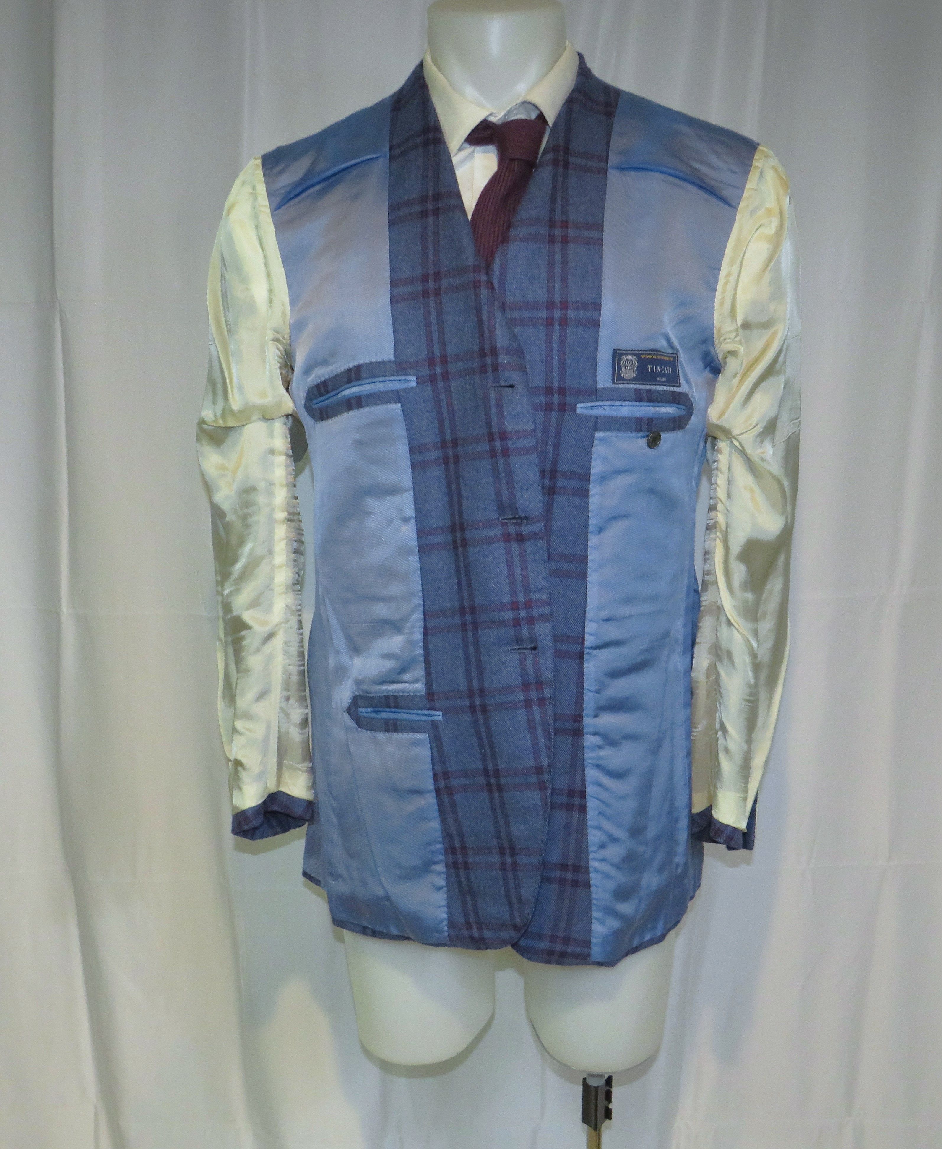 Cesare Attolini × Tincati Blue Plaid 100% Cashmere Sport Coat 42R Size 42R - 11 Thumbnail