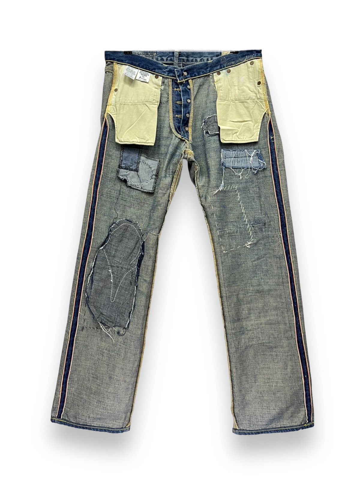 Japanese Brand 🔥Grunge Patchwork Distressed Original Selvedge Denim Japan Size US 32 / EU 48 - 13 Thumbnail