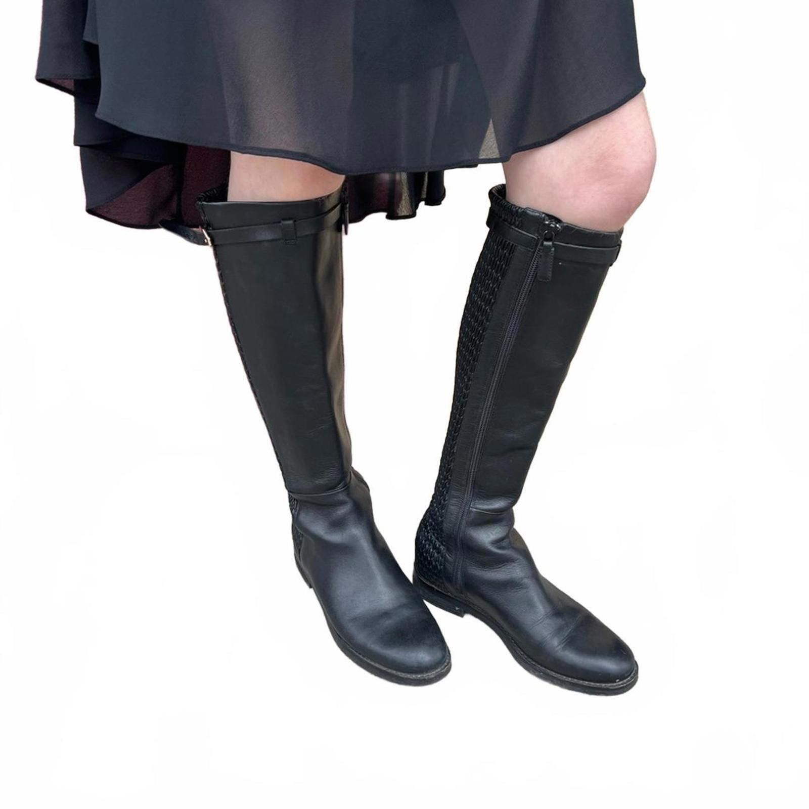Cole Haan Cole Haan 6.5B Textured Black Leather Tall Riding Boots – Size US 6.5 / IT 36.5 - 3 Thumbnail