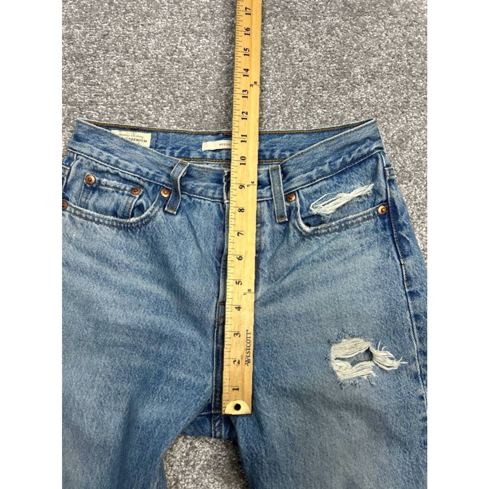 Levi's Levi's Wedgie Jeans Womens 25 Blue Denim Mid Rise Distressed Skinny 26x27 Size 42" / US 20 - 4 Thumbnail