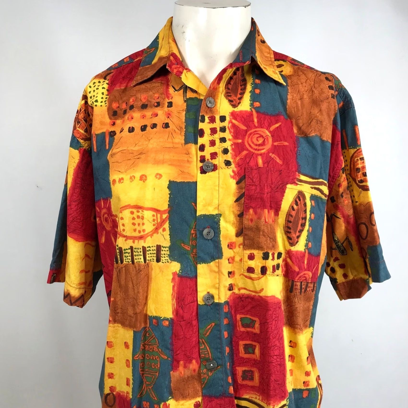 The Territory Ahead The Territory Ahead Mens Short Sleeve Cotton Tribal Patchwork Shirt Size US M / EU 48-50 / 2 - 2 Thumbnail