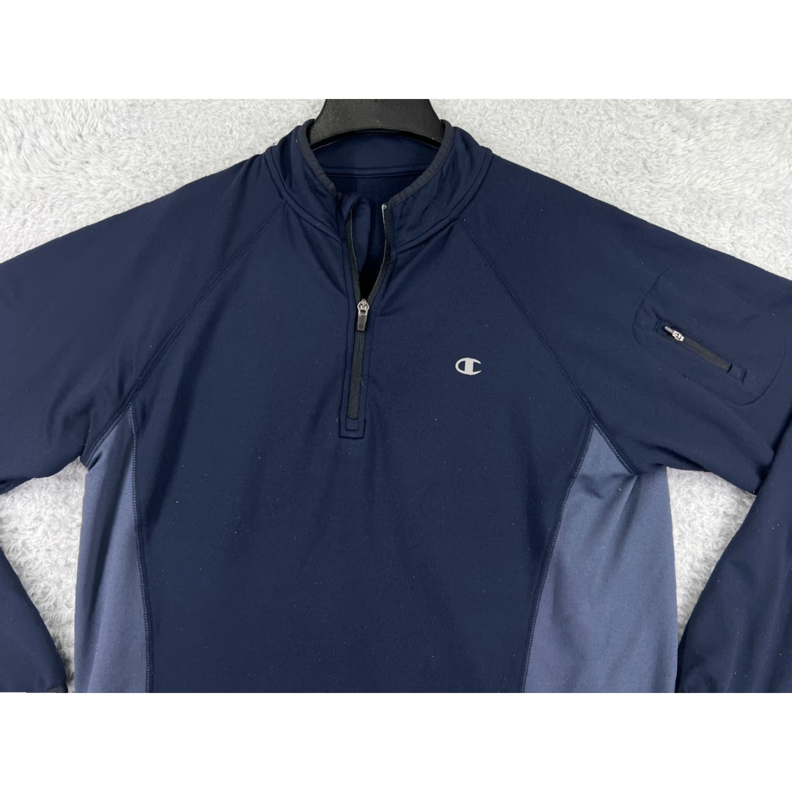 Champion Champion Mens Blue 1/4 Zip Sweater Long Sleeve Jersey Polyester Pullover Regular Size L Shirts? Size US L / EU 52-54 / 3 - 4 Thumbnail