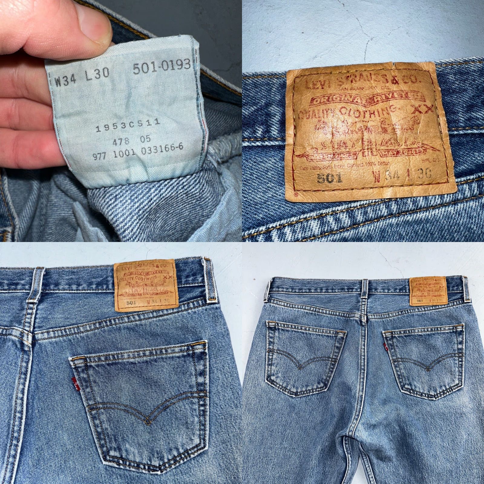 Levi's VINTAGE Levi's 501 Jeans 34x30 Blue Light Wash 90s Straight Leg Mens Regular Denim 34 30 XX Levis 501 Series USA Size US 34 / EU 50 - 9 Thumbnail