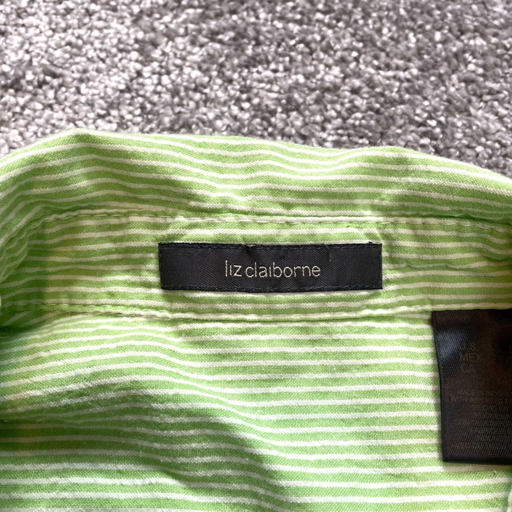 Liz Claiborne Liz Claiborne Button-Up Blouse Shirt Womens L Green Striped Pockets Collared Size L / US 10 / IT 46 - 2 Thumbnail