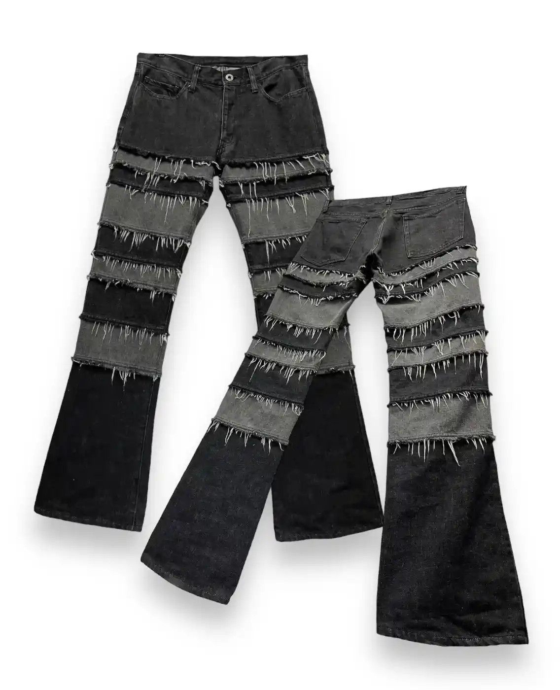 image of 20471120 Fye90’S Frayed Hem Panel Hagi Patchwork Punk Flare Denim in Black, Men's (Size 31)