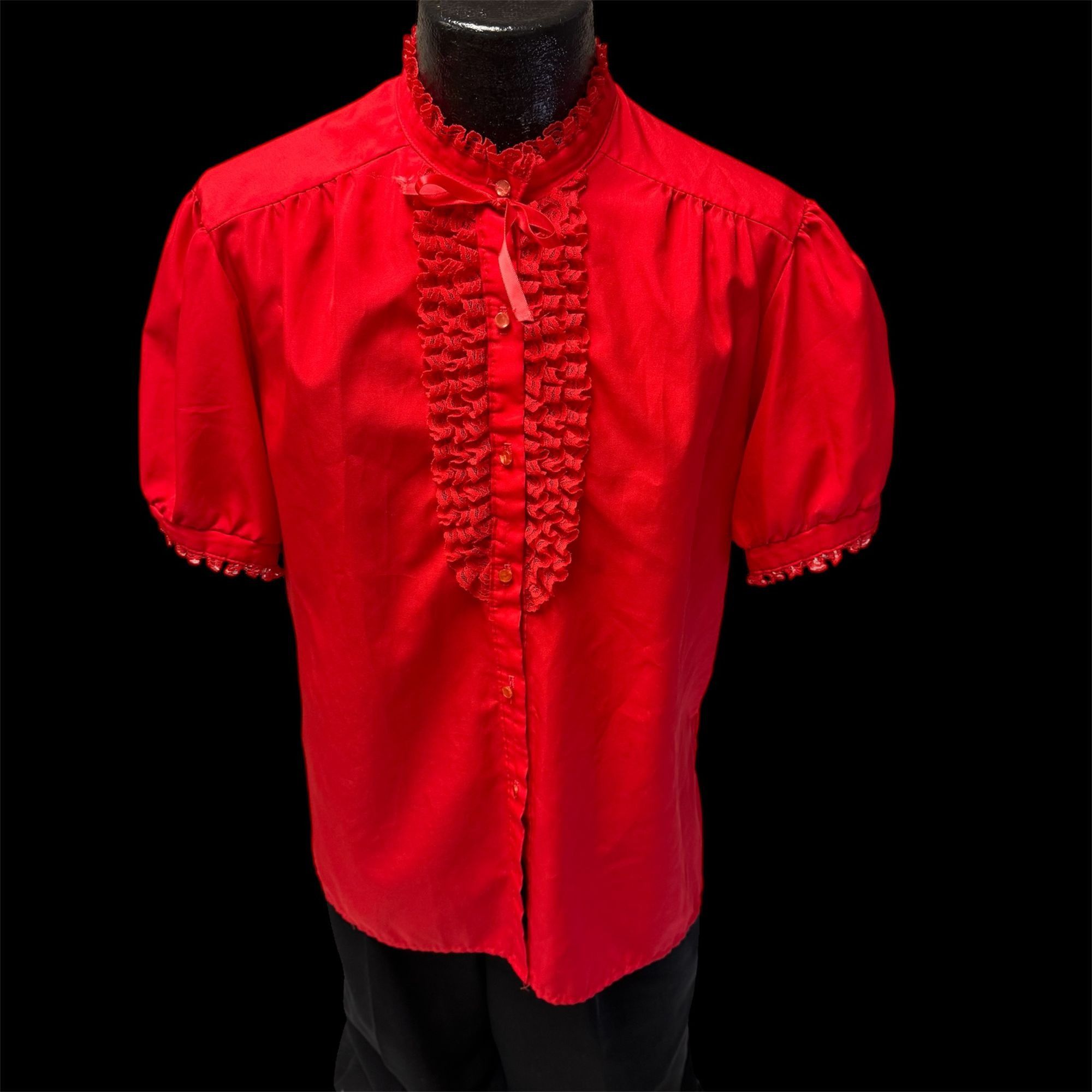 Other Vtg Style Trix Bow Tie Collar RUFFLED Square dance Blouse Size L / US 10 / IT 46 - 1 Thumbnail