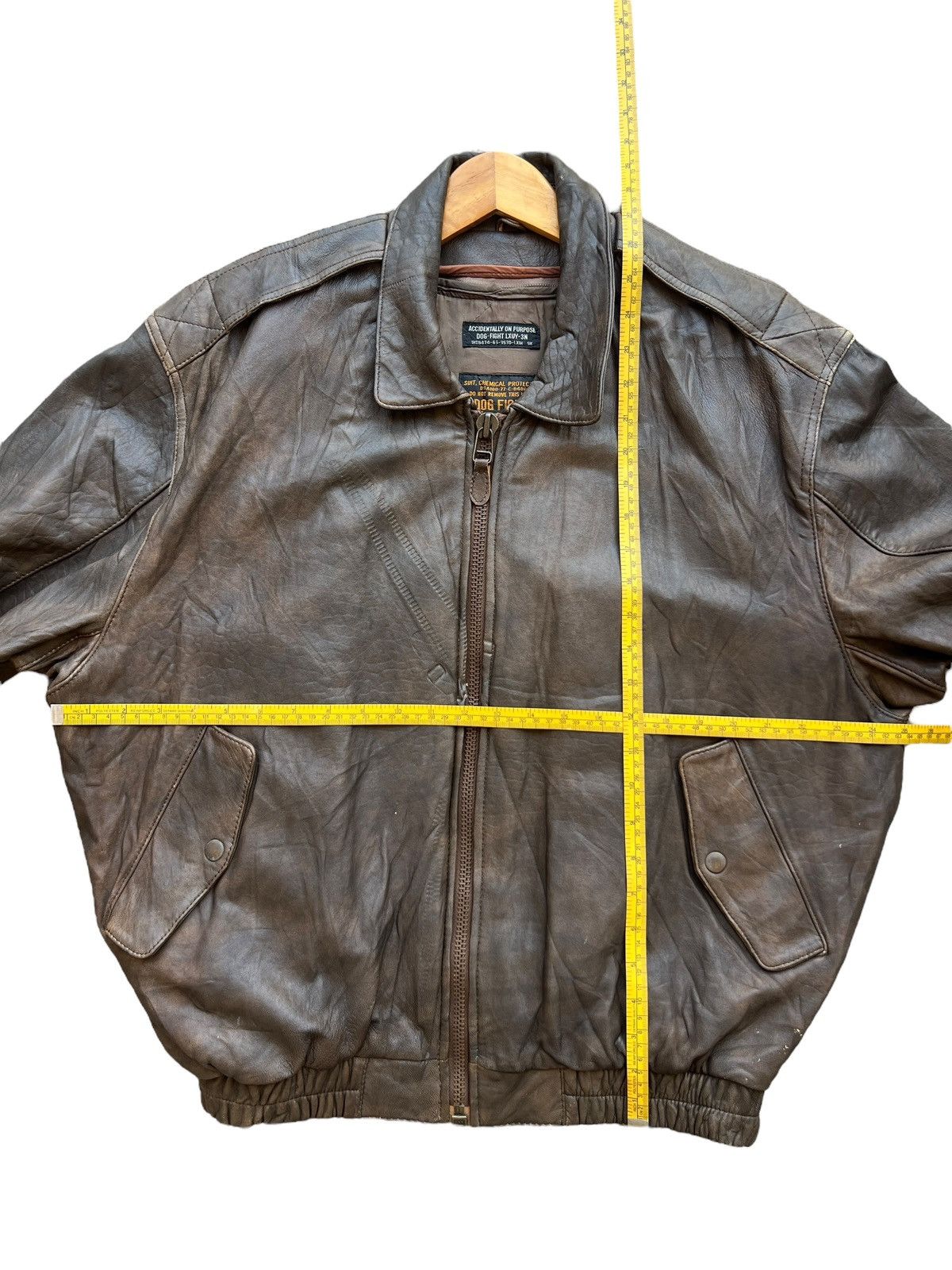 Vintage Vintage 90s Dog Fight Brown Bomber Leather Jacket Size US L / EU 52-54 / 3 - 13 Thumbnail