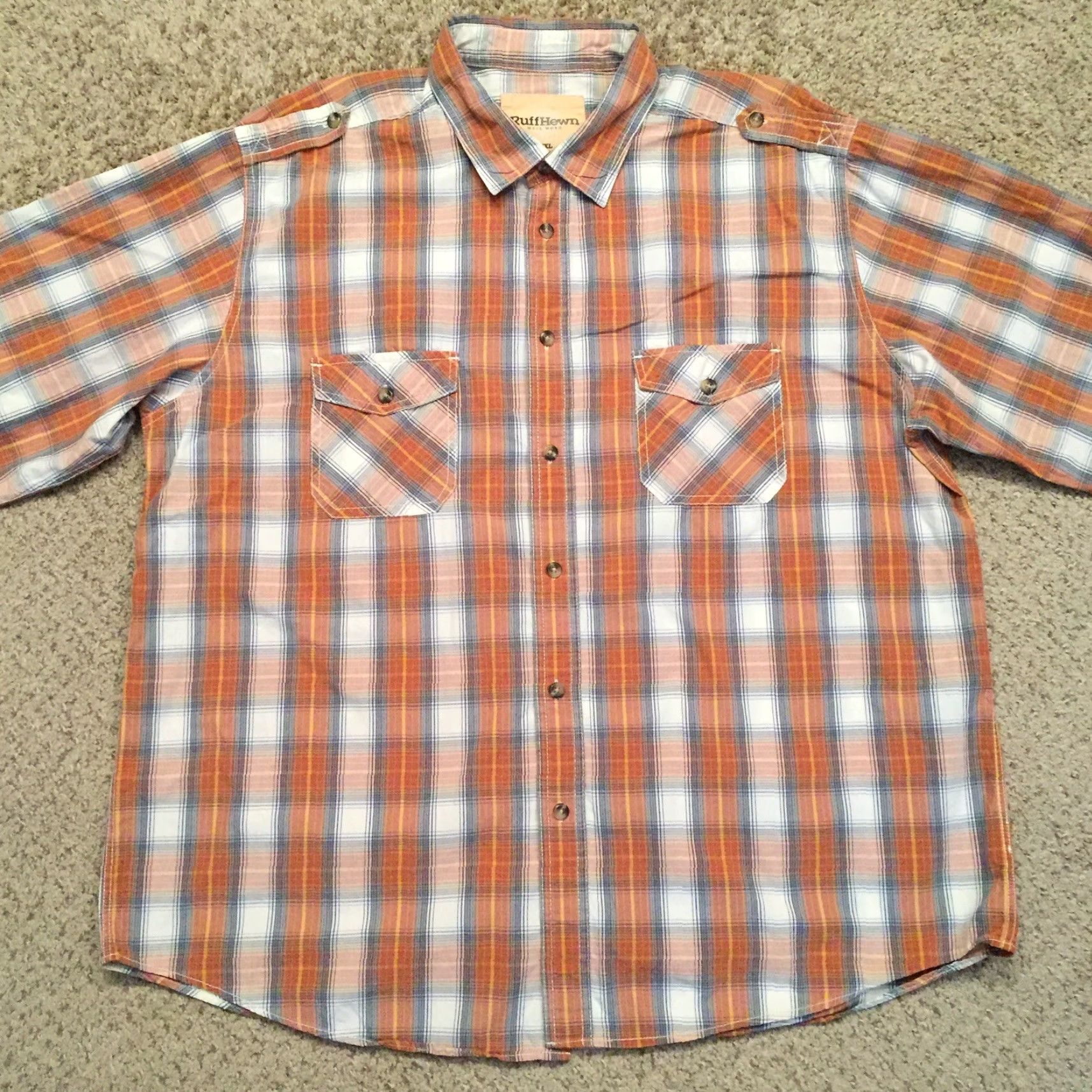 Vintage Ruff Hewn Shirt Mens 2XL Orange Plaid Long Sleeve Button-Up Pockets Size US XXL / EU 58 / 5 - 5 Thumbnail