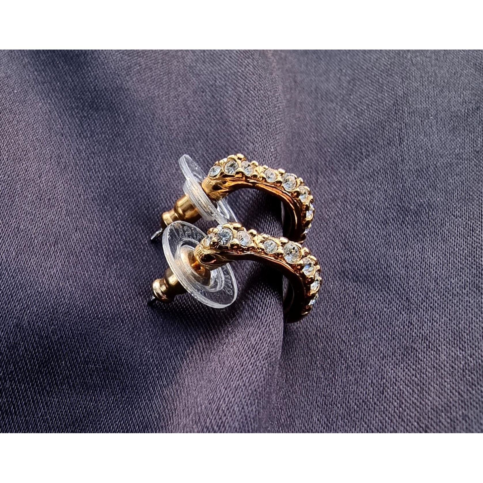 Swarovski Vintage SWAROVSKI Signed Gold Tone Crystal Tiny Half Hoop Ea Size ONE SIZE - 5 Thumbnail