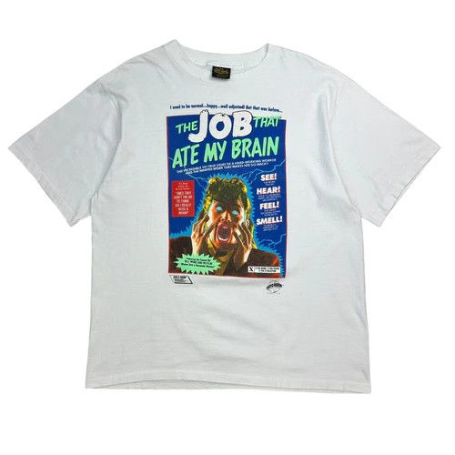 image of 1989 Matt Groening Fun-O-Rama “The Job Ate My Brain” Tee in White, Men's (Size XL)