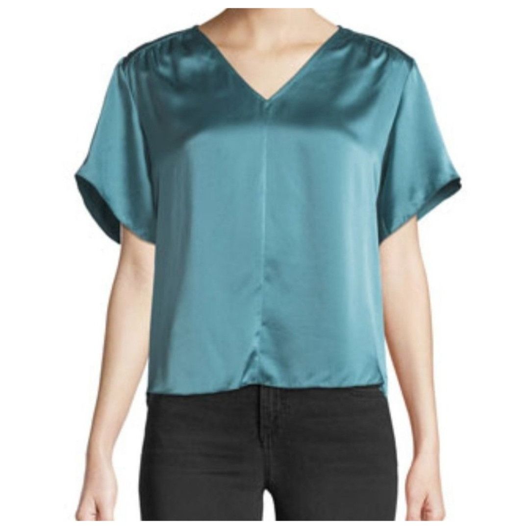Rebecca Taylor Rebecca Taylor Light Teal Blue Short Sleeve Silk Top V Neck Size M / US 6-8 / IT 42-44 - 2 Thumbnail