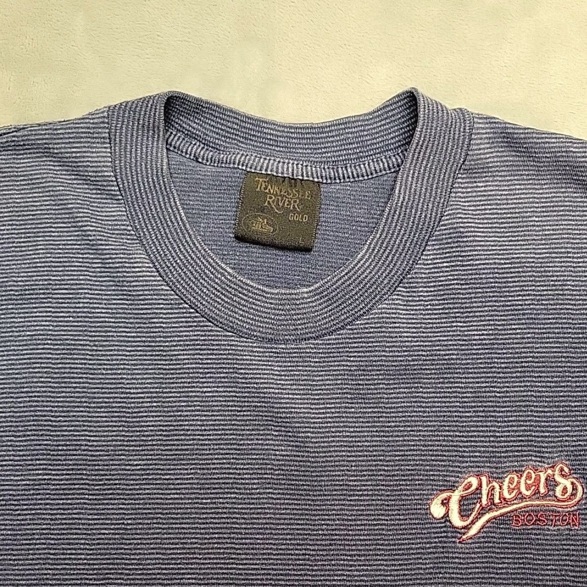 Vintage VINTAGE Cheers Shirt Men L Blue Striped T-Shirt Crew Neck 90s TV Boston Tee Cotton Blend Single stitch All Seasons Graphic Print Mens Size US L / EU 52-54 / 3 - 3 Thumbnail