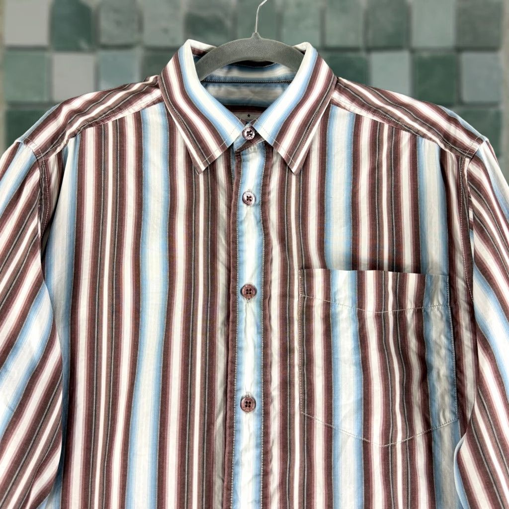 Vintage Indigo Palms Shirt Mens M Button-Up Long Sleeve Striped Cotton Brown Blue Size US M / EU 48-50 / 2 - 1 Thumbnail