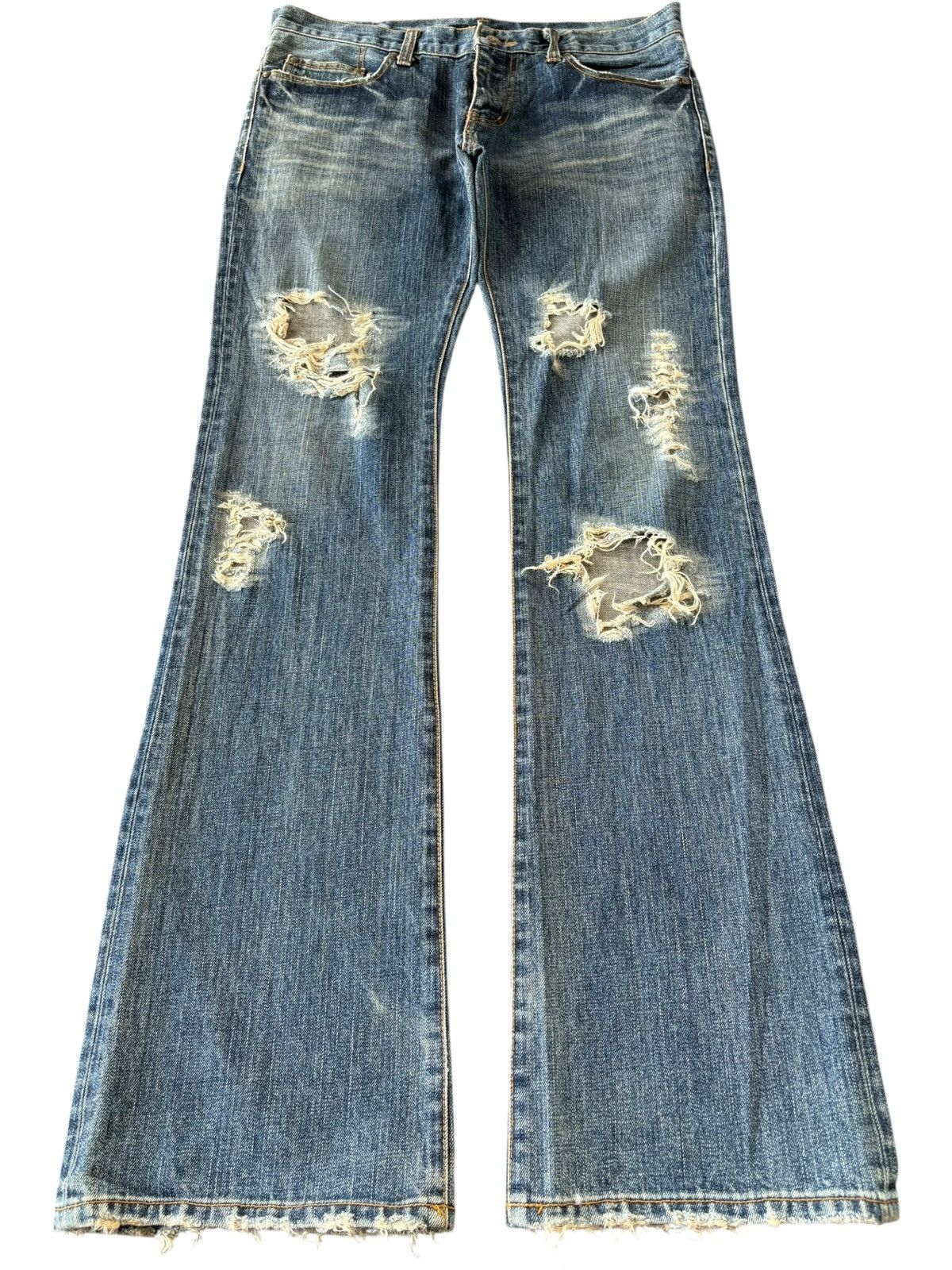 If Six Was Nine Vintage Japanese Brand Ripped Distressed Flare Jeans Size US 33 - 1 Thumbnail