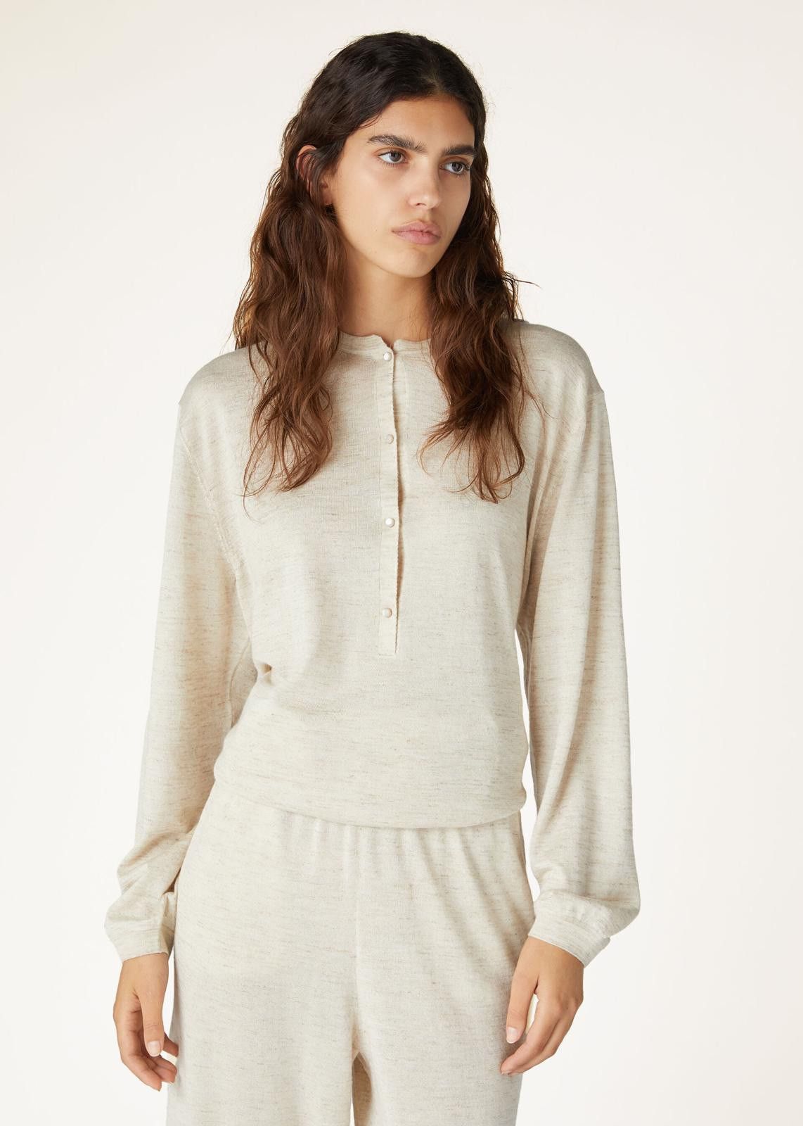Loro Piana o1srvl11e0425 FAN6394 Cocooning Henley Sweater in Beige Size M / US 6-8 / IT 42-44 - 7 Thumbnail