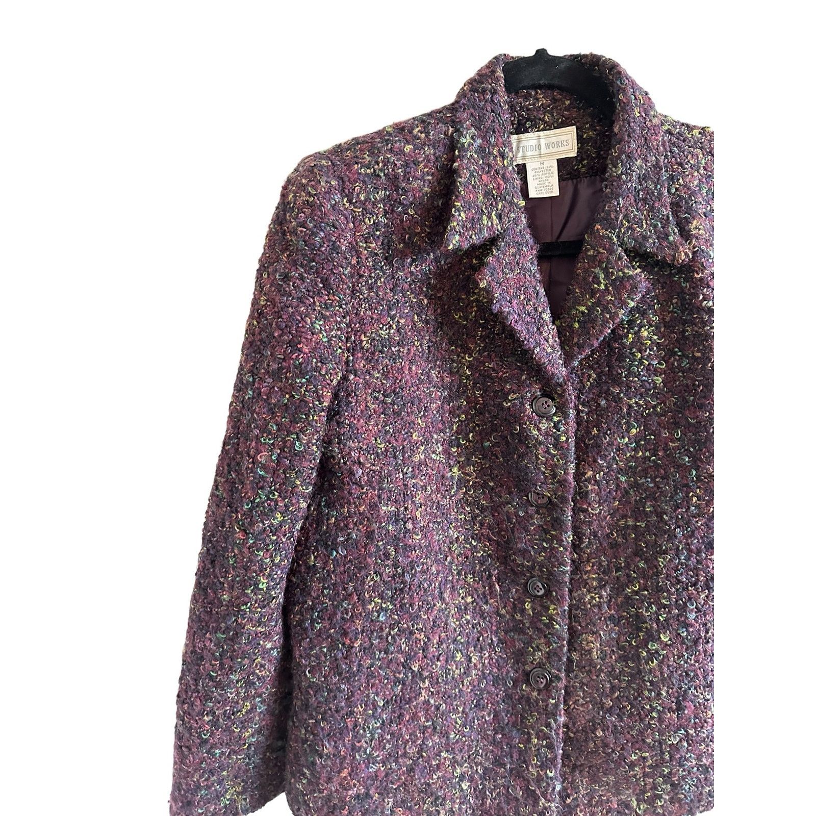 Other Studio Works Medium Purple Tweed Long Sleeve Button Up Coat Size M / US 6-8 / IT 42-44 - 3 Thumbnail