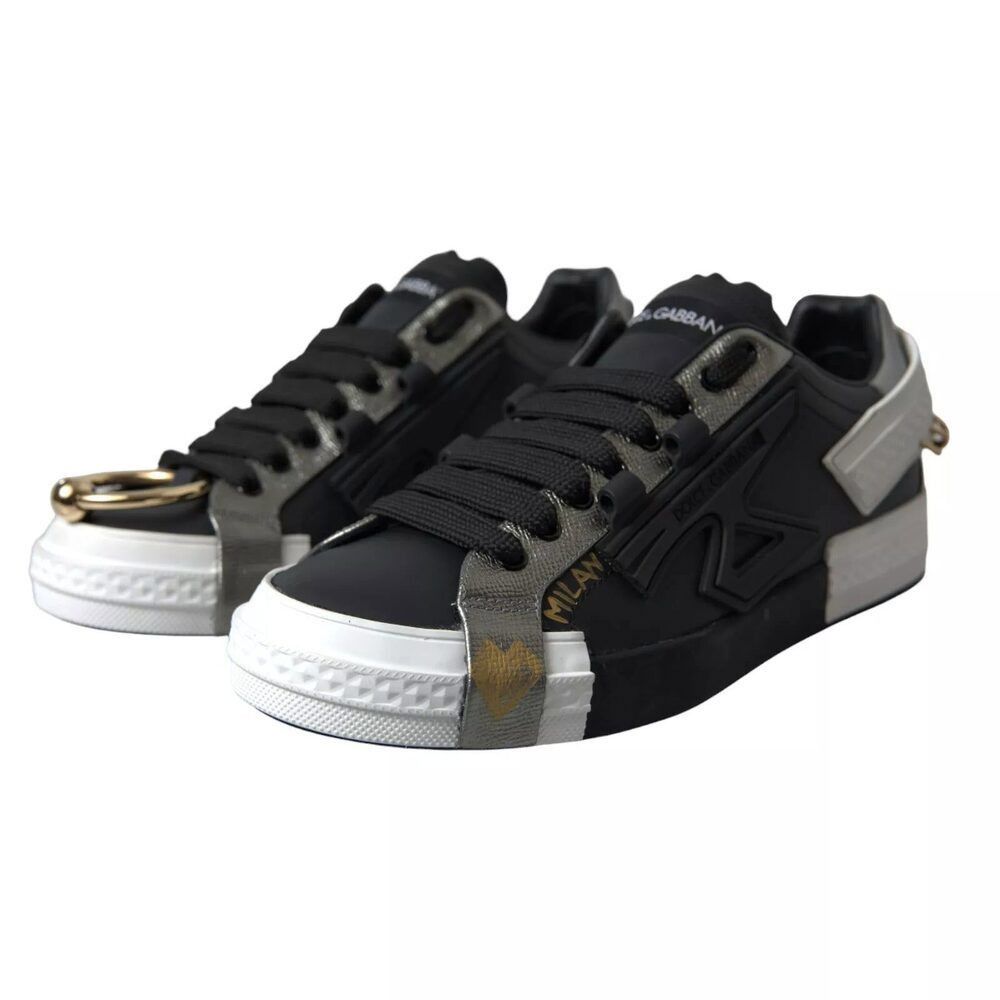 Dolce & Gabbana Dolce & Gabbana Black Leather Low Top Sneakers Portofino Sho Size US 11 / EU 44 - 6 Thumbnail