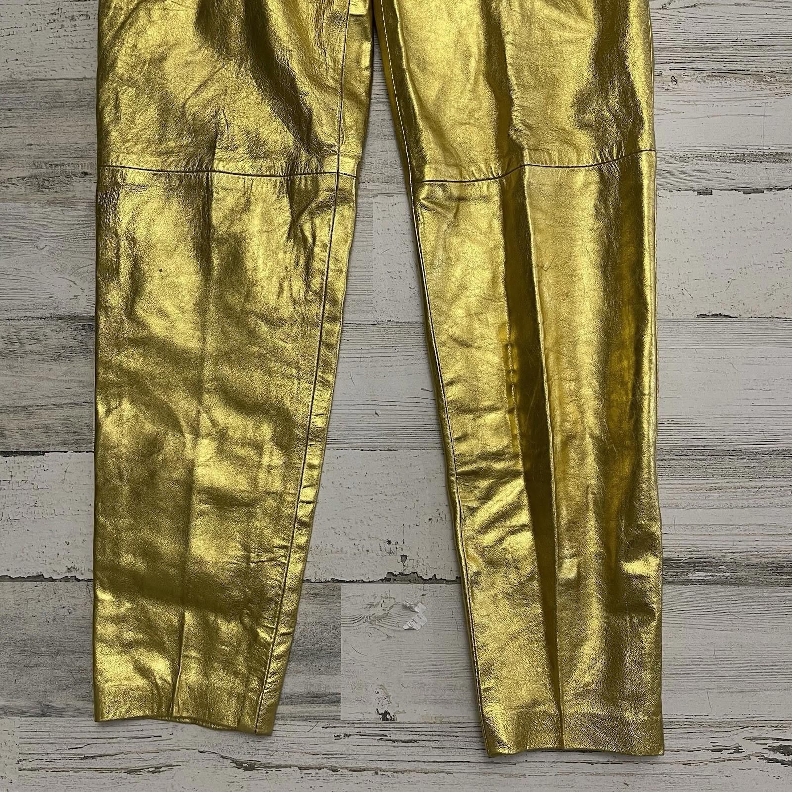 Designer Vintage Gold Leather Israel High Waisted Pants 0-2 Israel Size 26" / US 2 / IT 38 - 5 Thumbnail