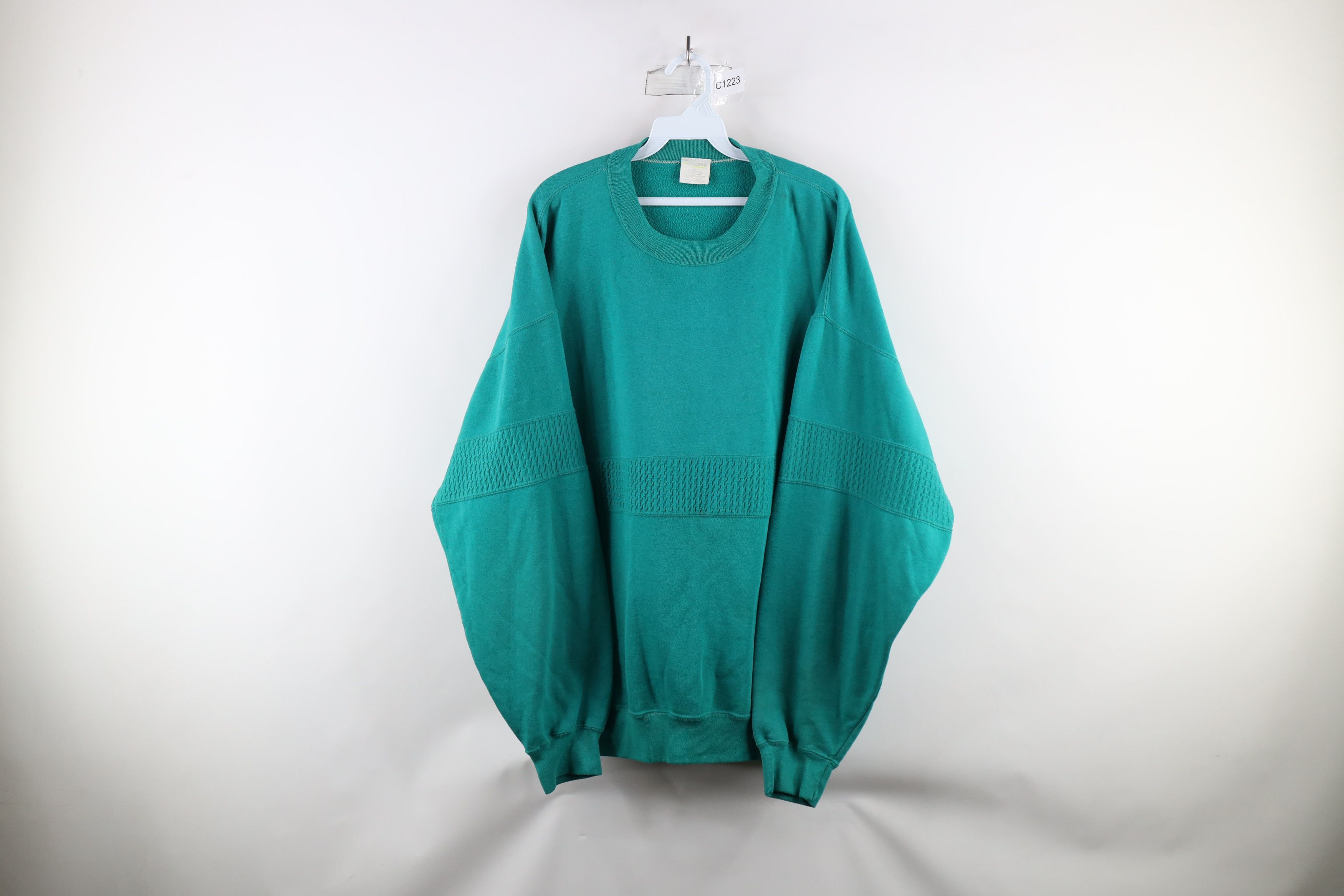 Vintage Vintage 90s Streetwear Blank Crewneck Sweatshirt Teal Size US XL / EU 56 / 4 - 1 Thumbnail