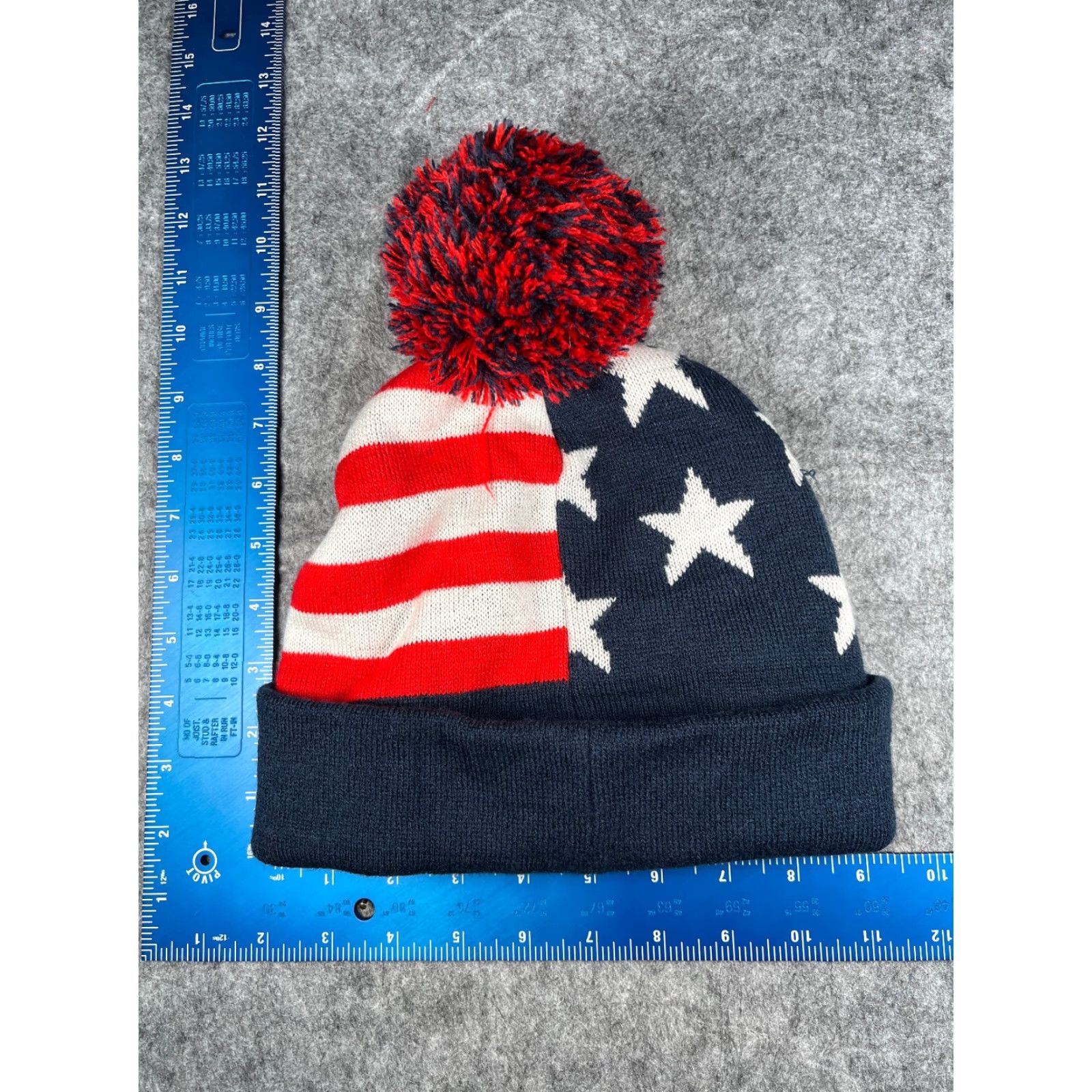 Vintage American Eagle USA Flag Beanie Adult Blue Red White Knit 100% Acrylic Pom Unisex Mens Womens Size ONE SIZE - 5 Thumbnail