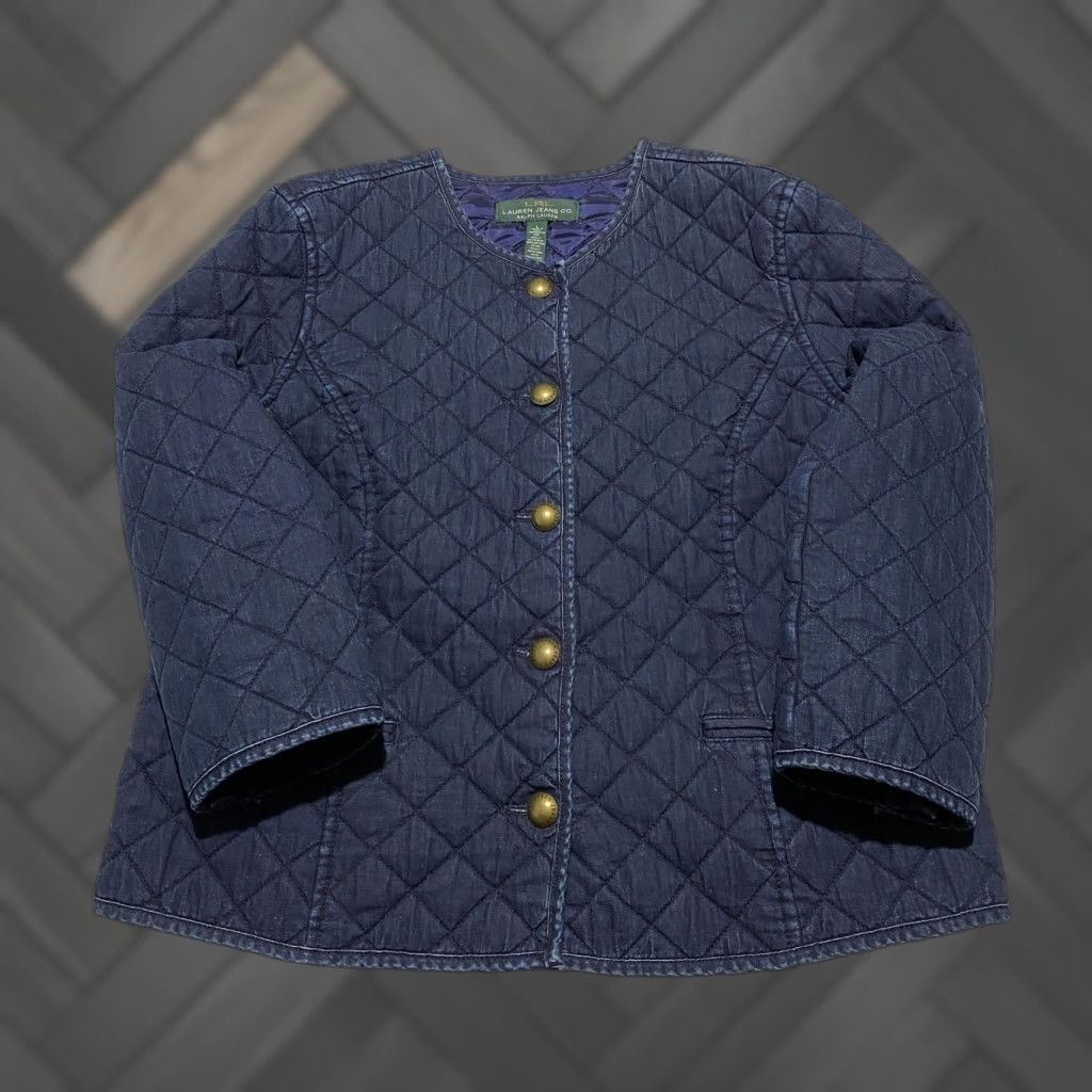 Ralph Lauren Lauren Jeans Co Ralph Lauren Jacket Womens Large Blue Quilted Cotton Collarless Size 36" / US 14 / IT 50 - 1 Thumbnail