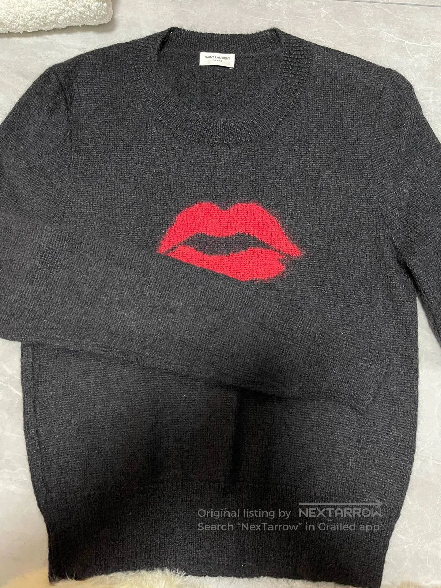 Saint Laurent Paris Black Red Lips Sweater.