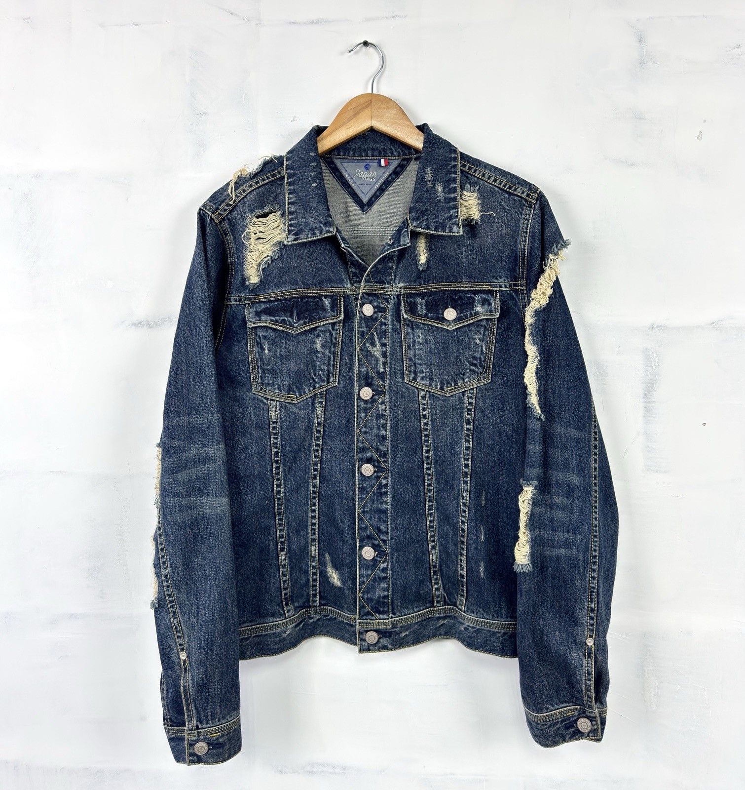 Japan Rags Japan RAGS Francaise Creation Distressed Denim Jacket Size US L / EU 52-54 / 3 - 1 Thumbnail