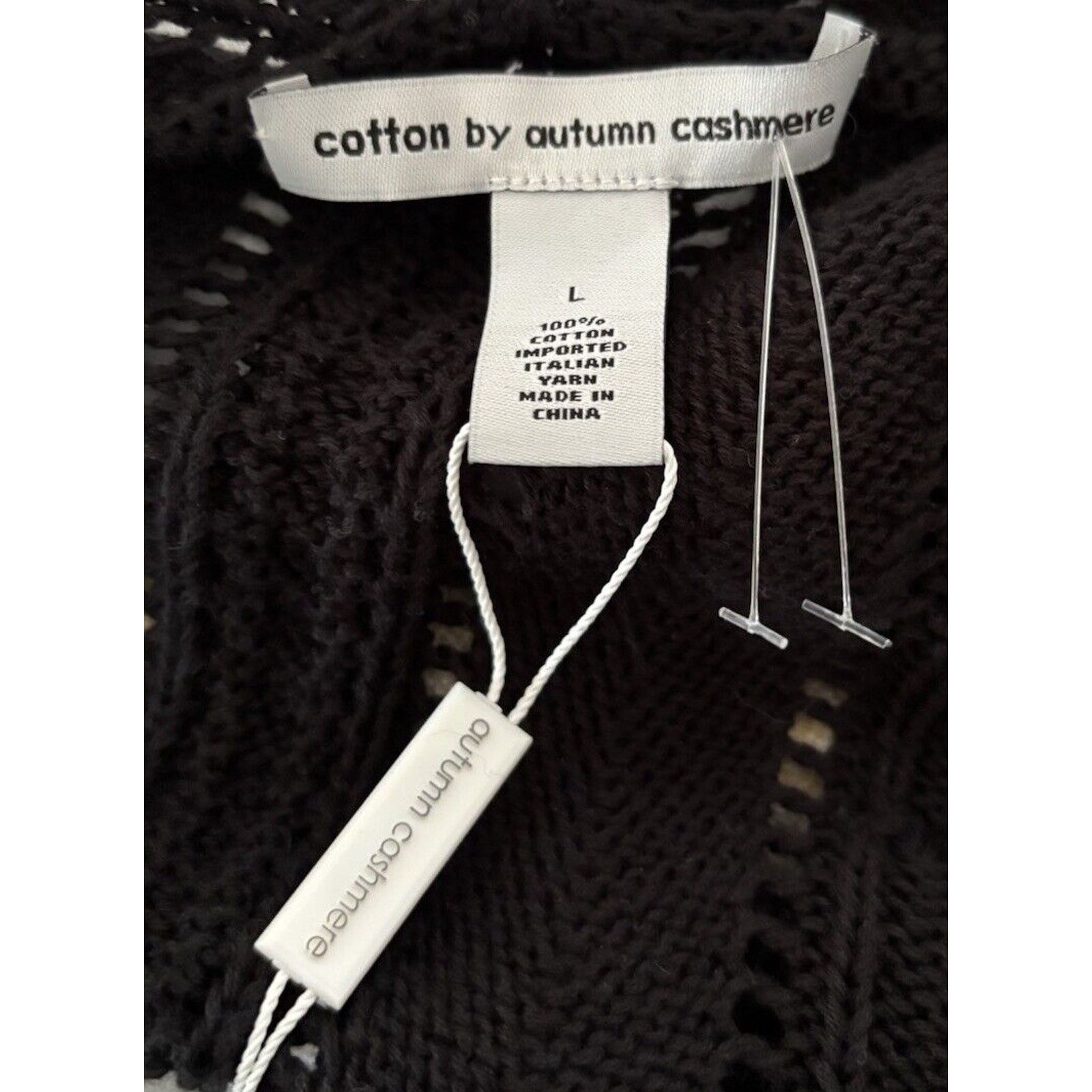 Autumn Cashmere Cotton by Autumn Cashmere Open Pointelle Duster Black L NEW Size L / US 10 / IT 46 - 7 Thumbnail