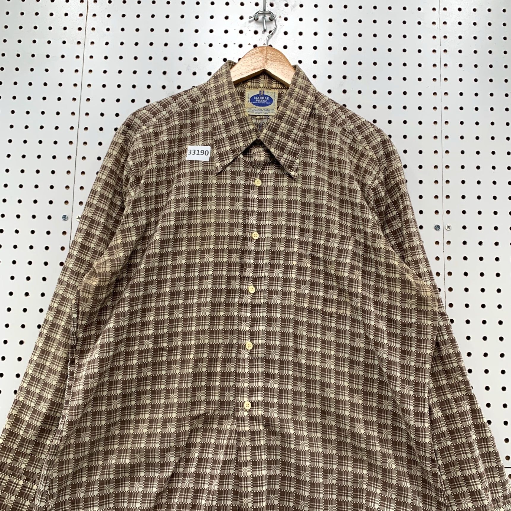 Vintage VINTAGE Macrae Prest Button-Up Shirt Mens XL Plaid Neck 17 25.5x30.5 Beige 70s Size US XL / EU 56 / 4 - 2 Thumbnail