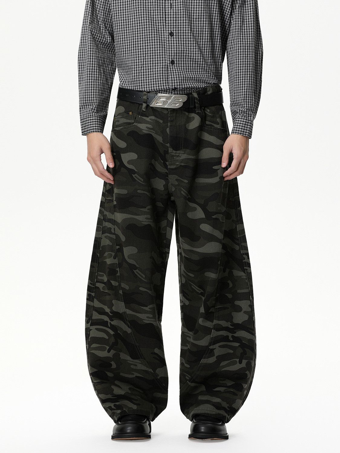 Jean Men's Streetwear Loose Wide-Leg Washed Camouflage Jeans Size US 32 / EU 48 - 1 Thumbnail