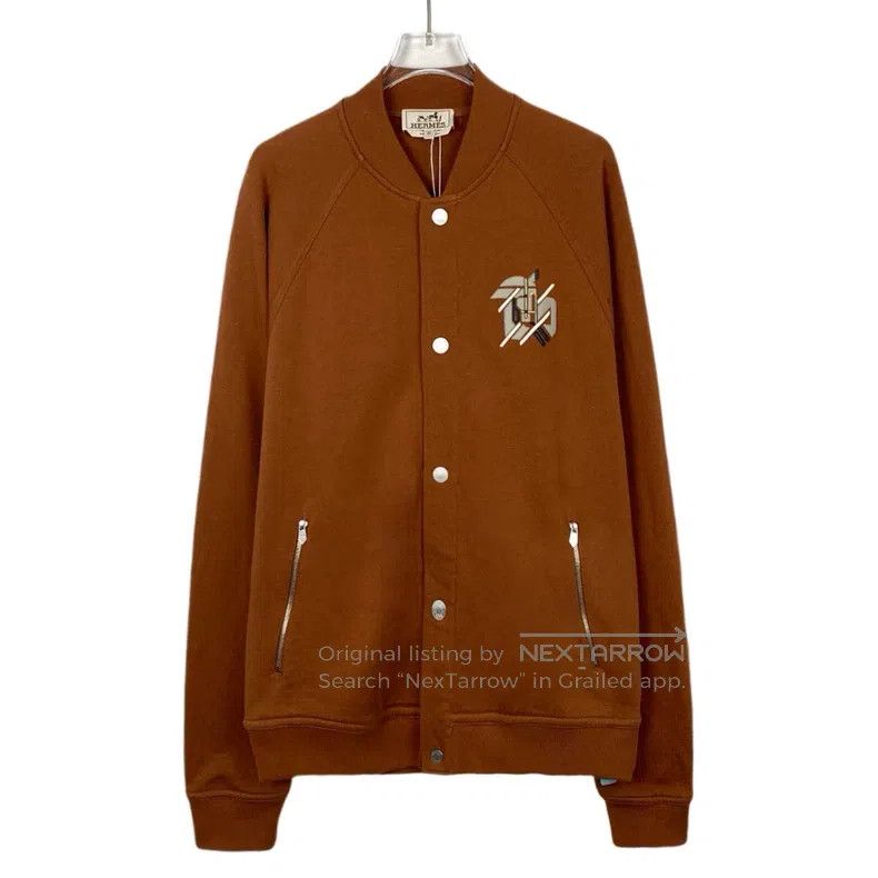 Hermes Hermes Orange Logo Pattern Applique Cotton Baseball Jacket Size M / US 6-8 / IT 42-44 - 1 Thumbnail