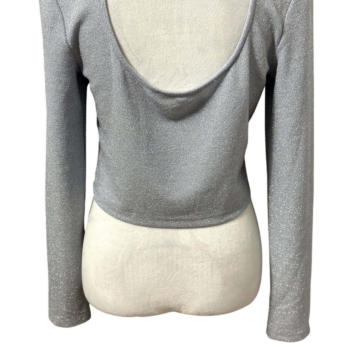Other Elodie Crop Top Mock Neck Cutout Detail Shiny Gray/Silver XL Size XL / US 12-14 / IT 48-50 - 6 Thumbnail