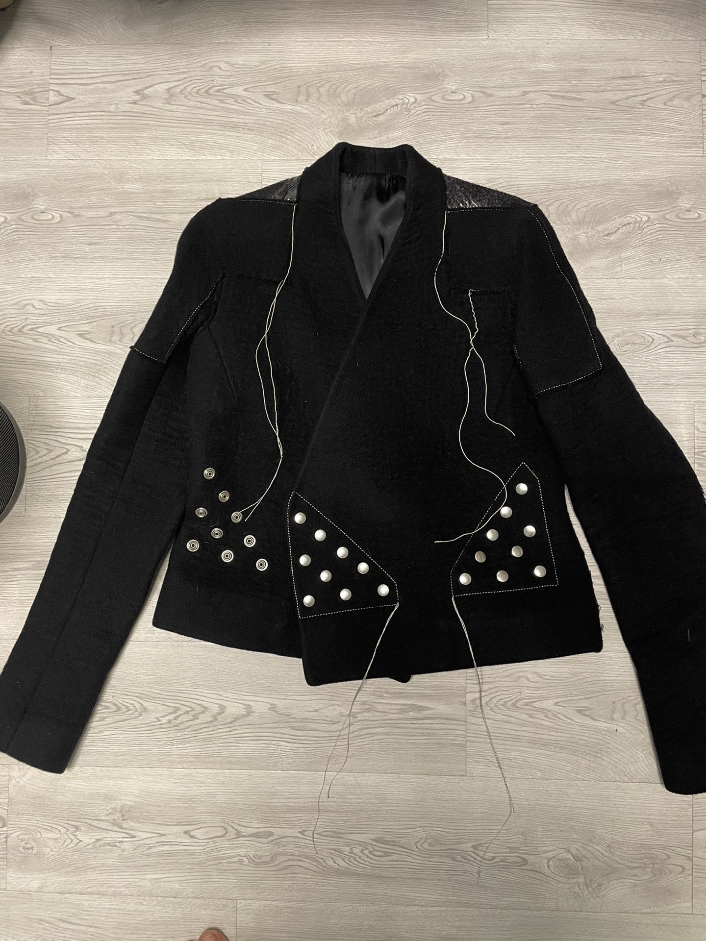 image of Rick Owens 18Fw Sisyphus Show Wool Fringe Jacket in Black, Men's (Size 2XS)