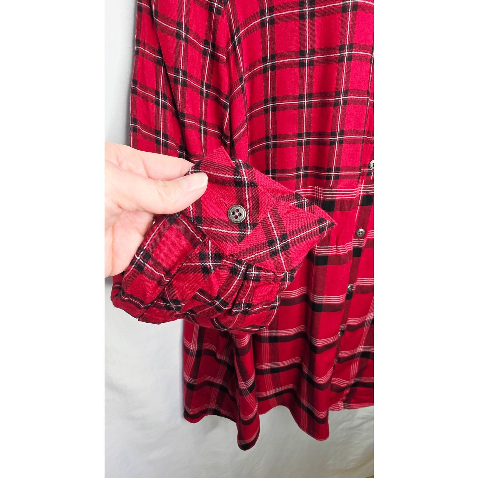 J. Jill J. Jill Women's Red Mixed Plaid Flannel Tunic Shirt Grunge Size M / US 6-8 / IT 42-44 - 7 Thumbnail