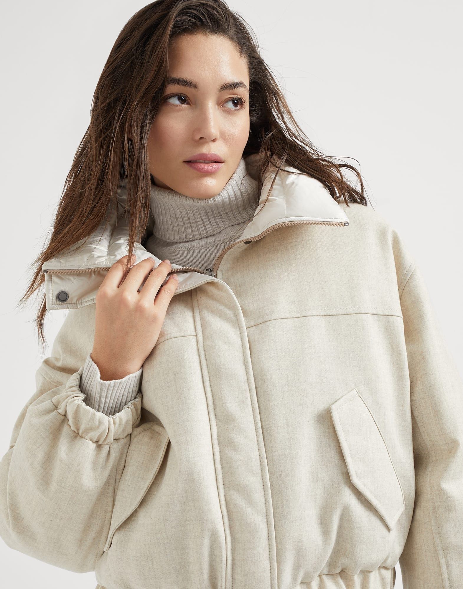 Brunello Cucinelli o1la1rc1a0326 Sparkling Canvas Down Jacket in Pearl Grey Size S / US 4 / IT 40 - 3 Thumbnail