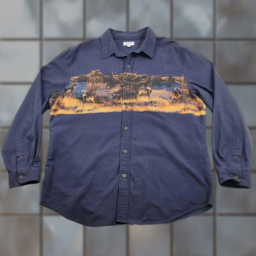 Croft & Barrow VINTAGE? No, but Croft & Barrow Shirt Mens XL Blue Deer Wildlife Scenic Button Up Cotton Outdoor Size US XL / EU 56 / 4 - 1 Thumbnail