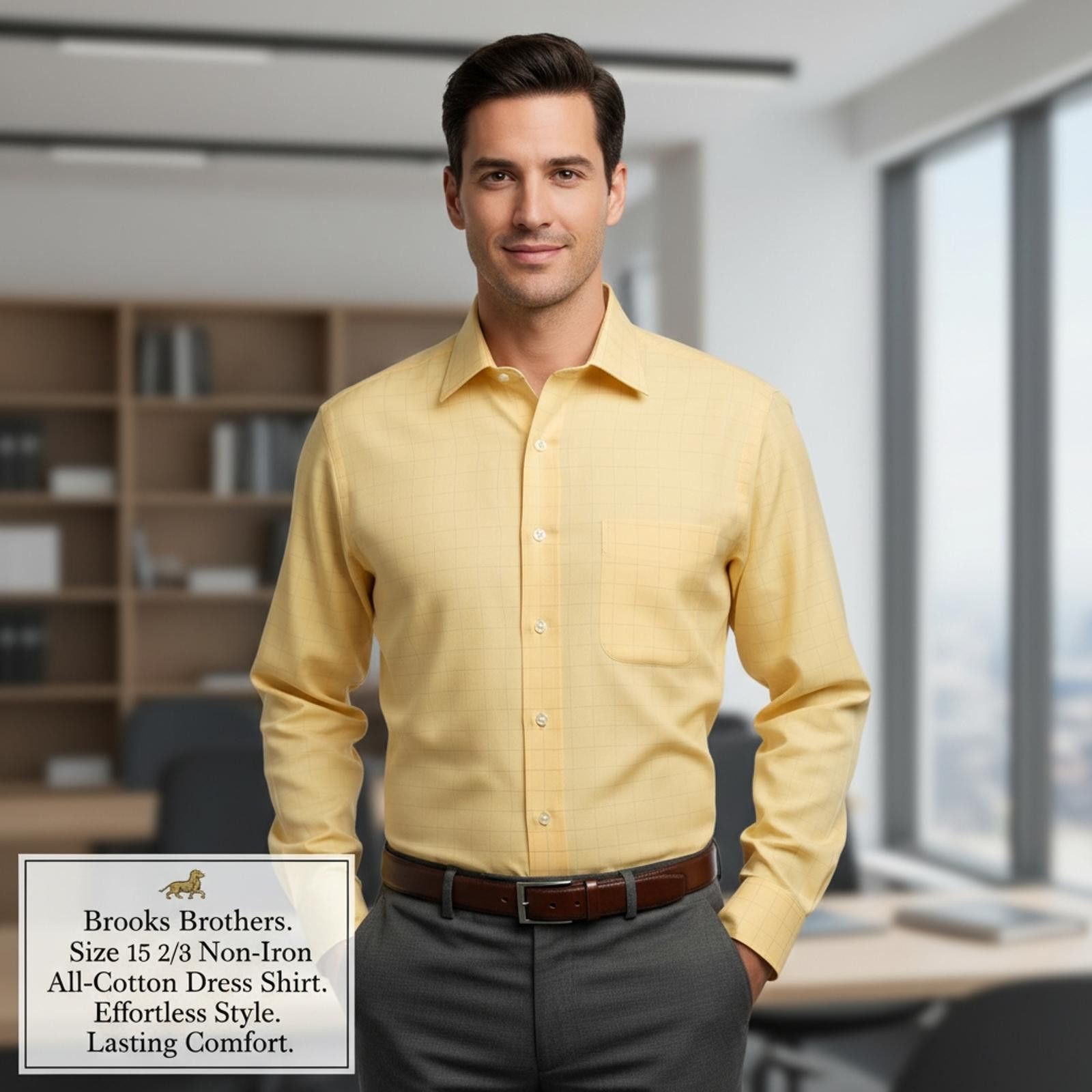 Brooks Brothers Brooks Brothers Men's Yellow Non-Iron All-Cotton Dress Shirt Size 38R - 1 Thumbnail