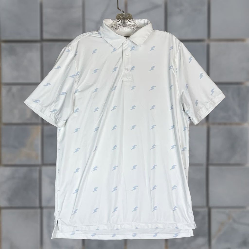 Vintage Sosik Polo Shirt Mens M White Tunder Print Dolf Performance Short Sleeve Stretch Shirt Size US M / EU 48-50 / 2 - 1 Thumbnail