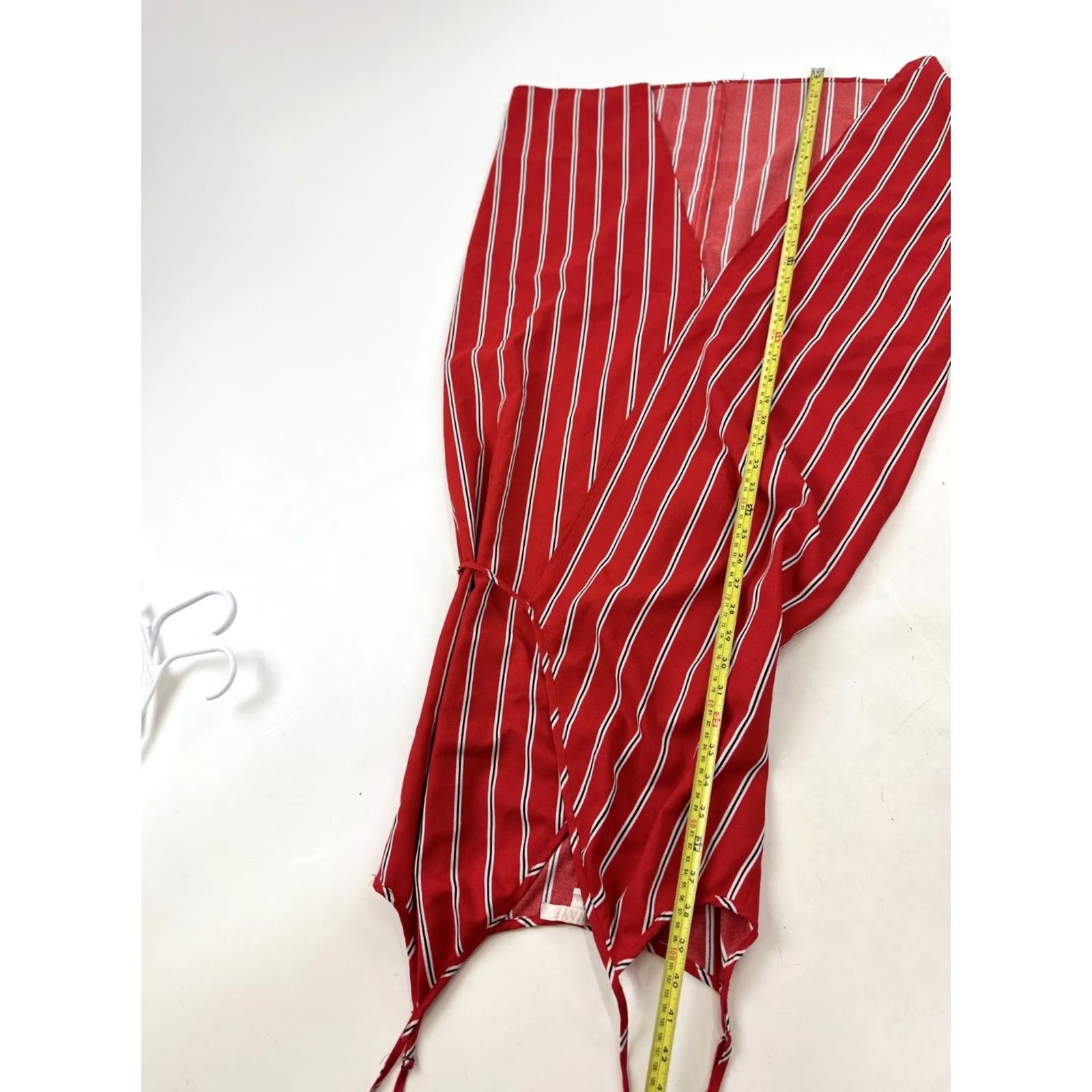 Vintage Wayf Dress Womens S Red White Striped Tie Back Spaghetti Strap Wrap V Neck Casual Size S / US 4 / IT 40 - 6 Thumbnail