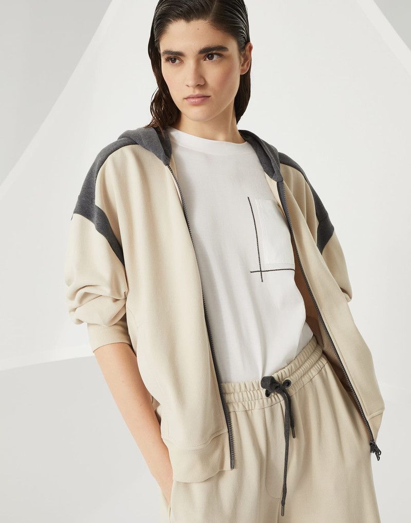 Brunello Cucinelli o1la1rc1a0326 Zipper Hooded Sweatshirt in Grey/Beige Size M / US 6-8 / IT 42-44 - 4 Thumbnail